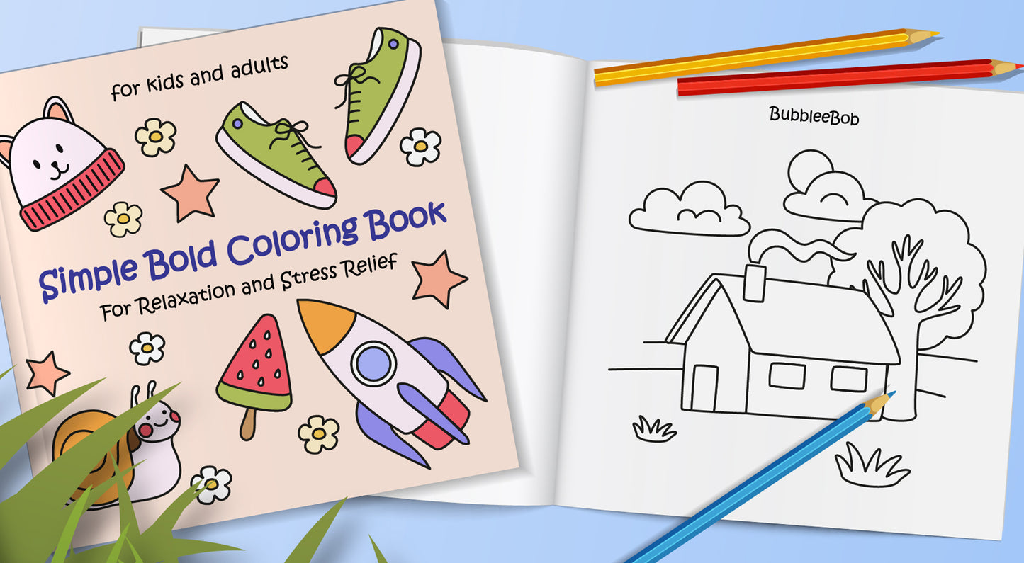 Simple Bold Coloring Book for Relaxation and Stress-Relief