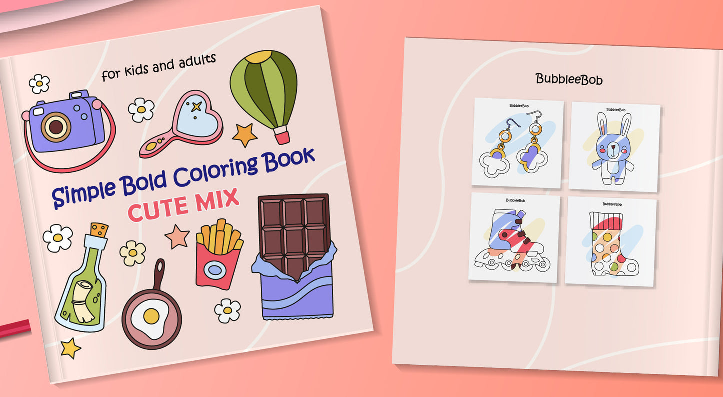 Simple Bold Coloring Book. Cute Mix.